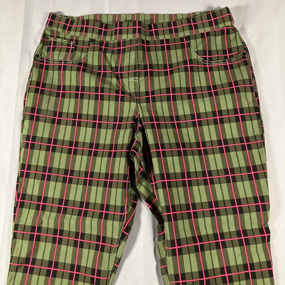 No Boundaries Pants Womens 2XL 19 Green Pink Plaid Stretch Skinny Rayon Blend - Picture 2 of 10